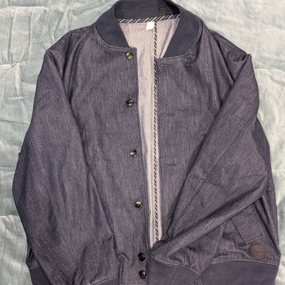 Ted Baker Conham Denim Blue Bomber Jacket - Size 7 (Large) - Retail Value $395 - Picture 5 of 10